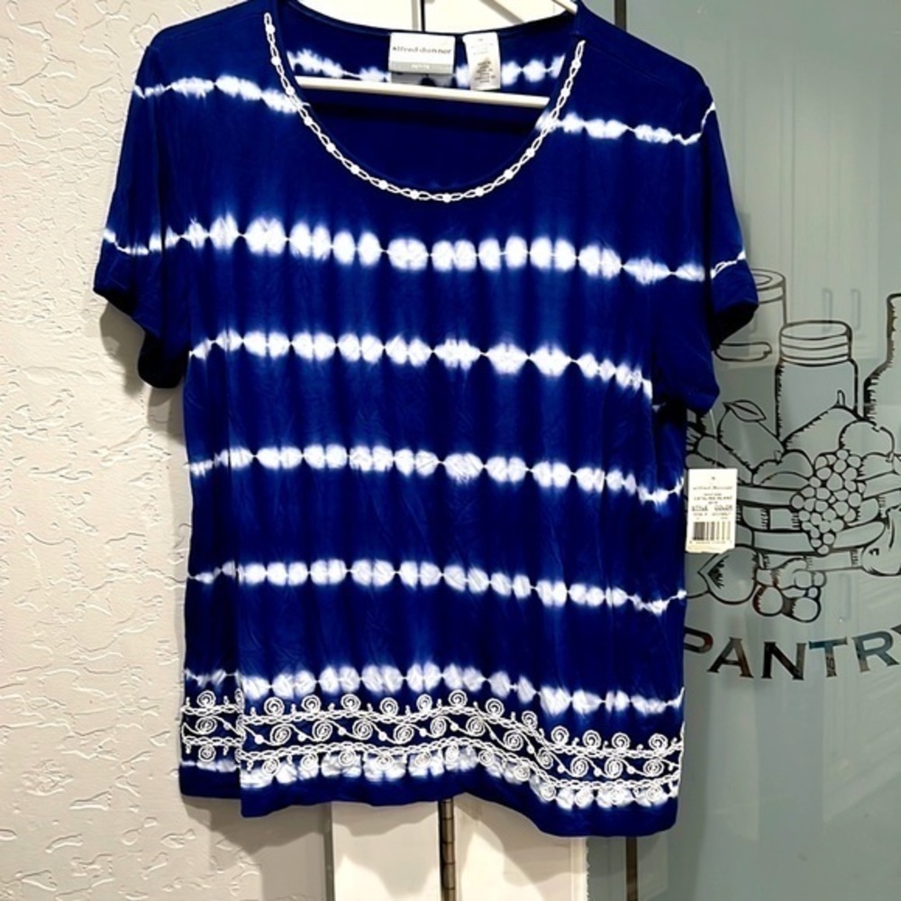 Alfred Dunner, Catalina Island, cobalt blue embroidered newest tag tie-dye shirt